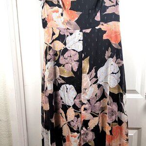 Adrianna Papell Floral Chiffon Jumpsuit Black Multi V-Neck Short Sleeve Size 6